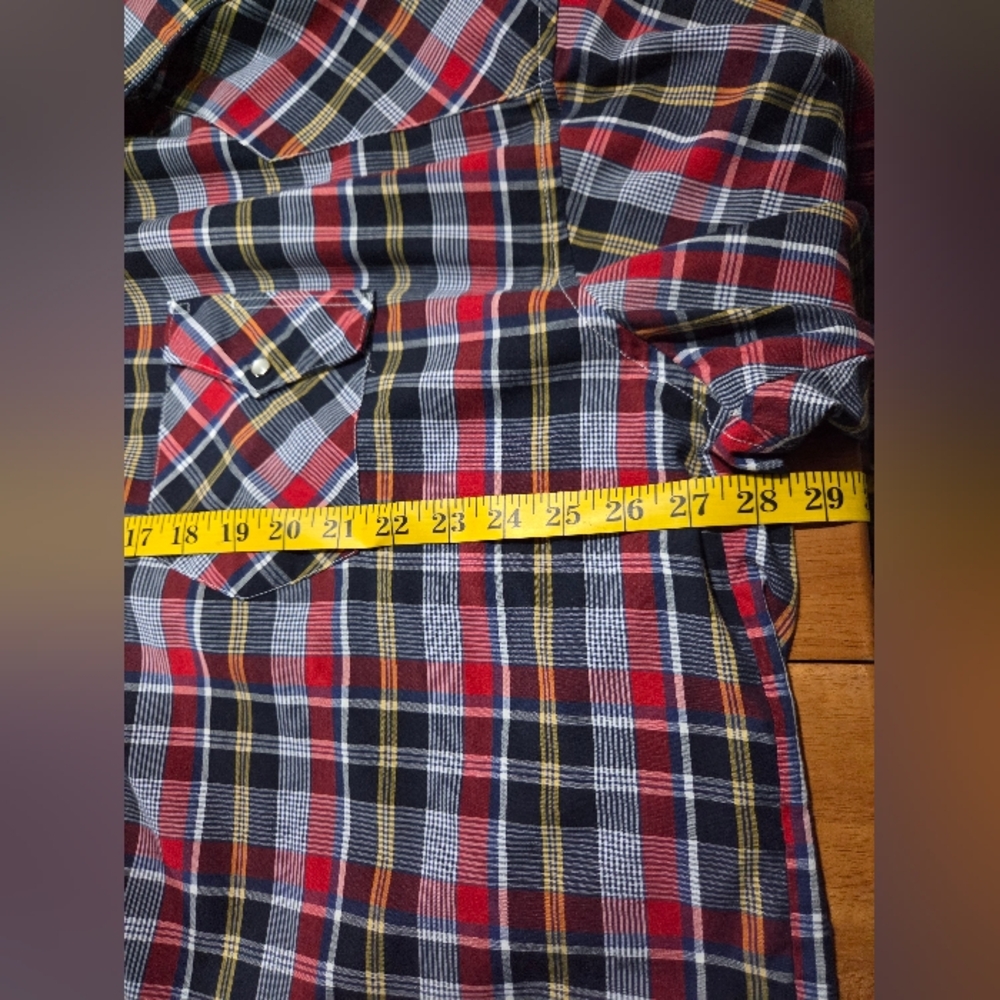 Wrangler Western Plaid Snap Button Shirt Men's XL X-Long Tails Red Blue‎ Yellow - Picture 11 of 12